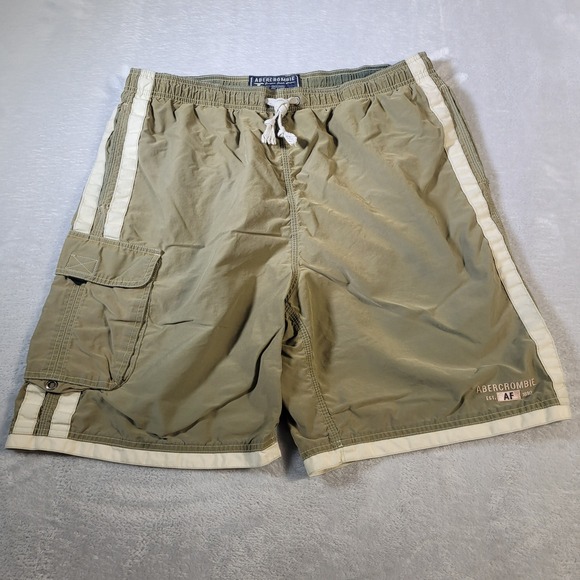 Abercrombie & Fitch Other - Vintage Abercrombie Swim Trunks Mens L Olive Green Cargo Side Stripe Board Short